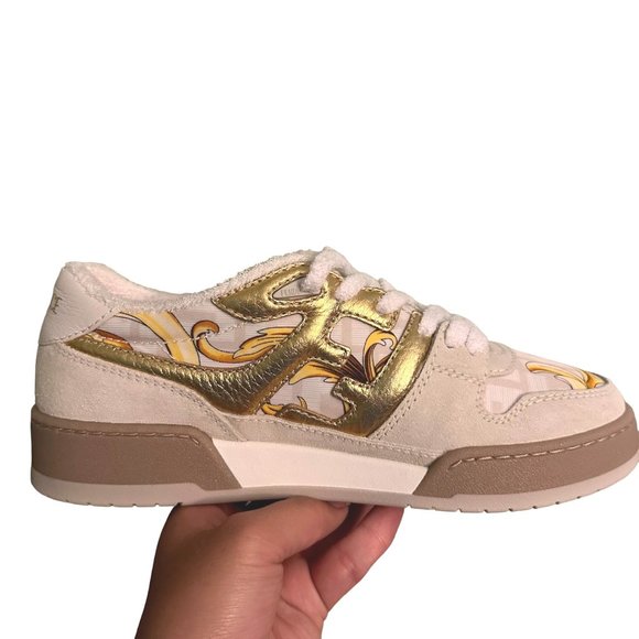 Fendace Fendi Versace Match Suede Sneakers Chunky Skate White Gold Size 37 Women - Picture 4 of 15
